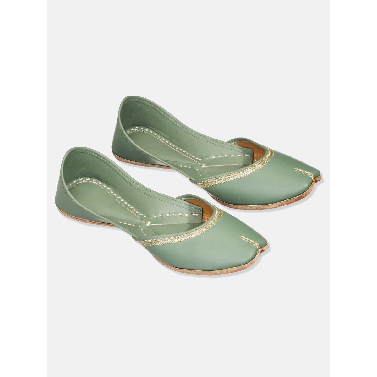 Fabindia Fashion Green Leather Zari Embroidered Jutti Buy Fabindia